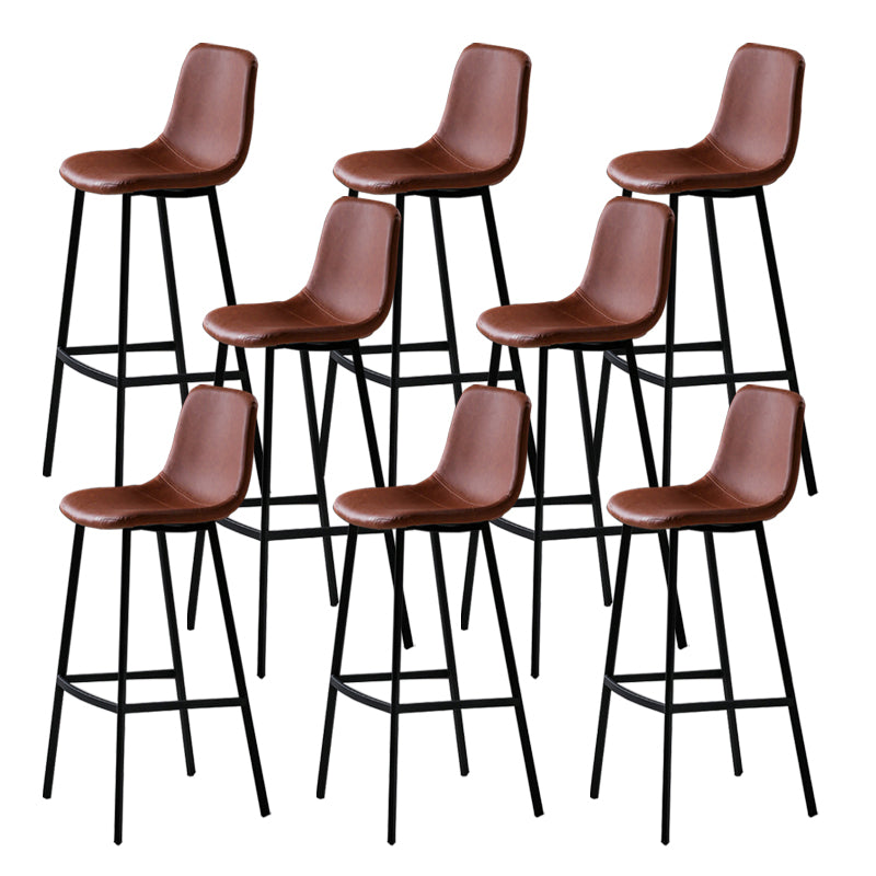 Faux Leather Saddle Seat Barstool Contemporary Armless Bar Stool with 4 Black Legs