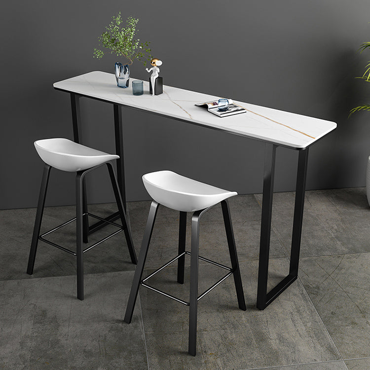 Industrial Indoor Rectangle Counter Wine Table Stone and Metal Bar/Dinette Table