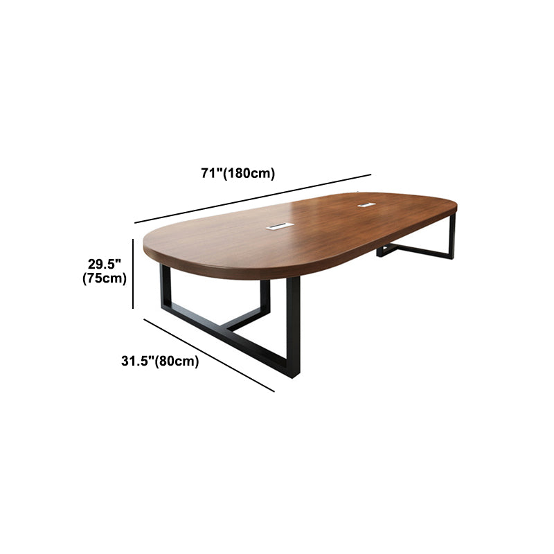 Industrial Oval Solid Wood Desk Brown Office Writing Desk Explain Chair