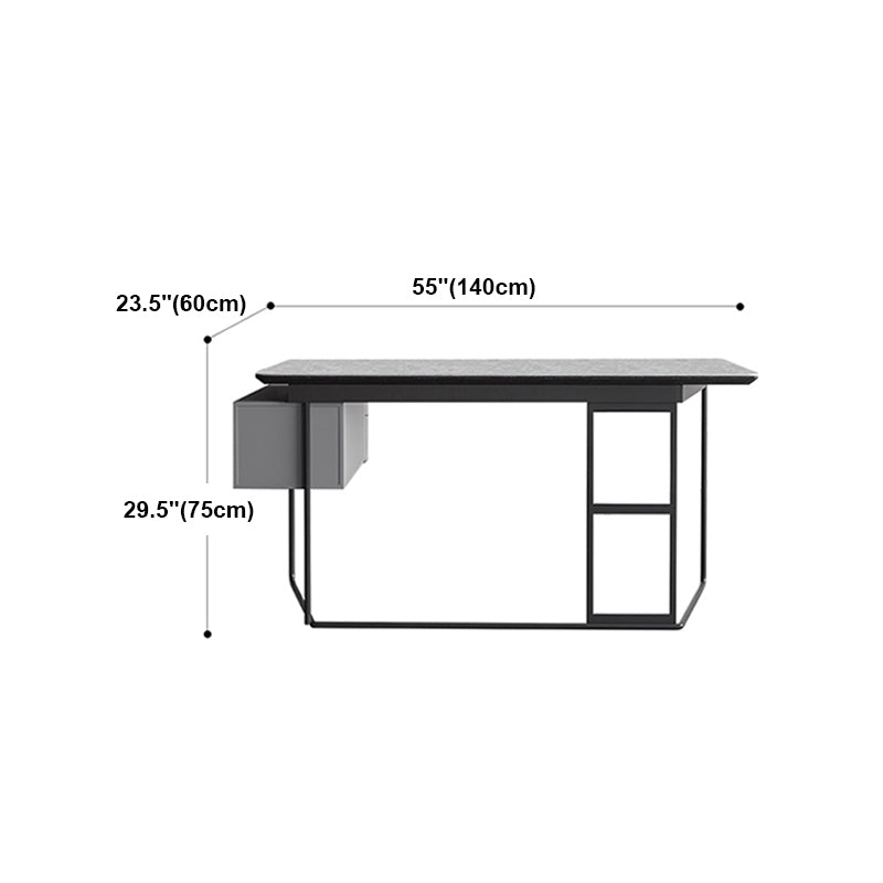 Rectangular Writing Desk Industrial Trestle Base Office Desk with 2 Drawers