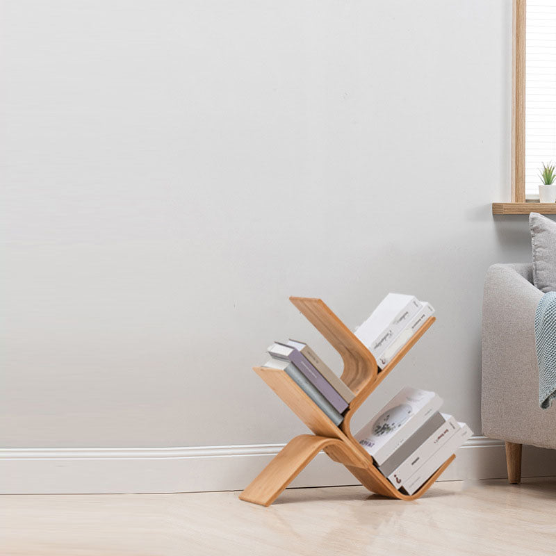 Modern Bamboo Bookshelf Geometric Vertical Open Shelf Bookcase