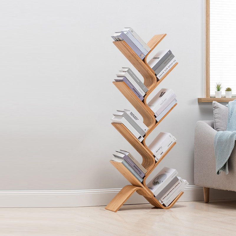 Modern Bamboo Bookshelf Geometric Vertical Open Shelf Bookcase
