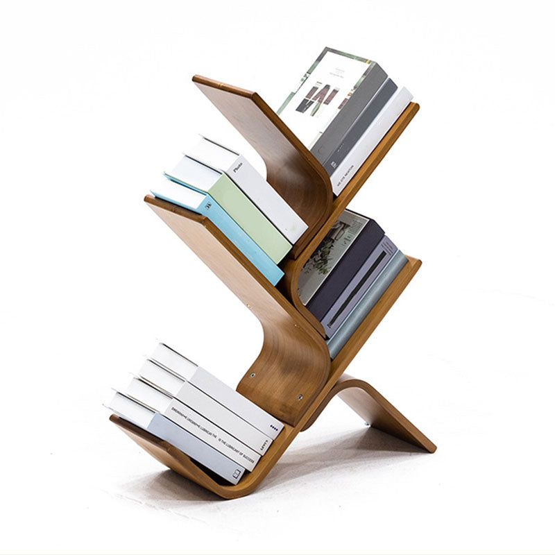 Modern Bamboo Bookshelf Geometric Vertical Open Shelf Bookcase