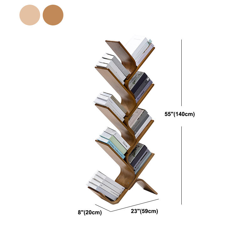 Modern Bamboo Bookshelf Geometric Vertical Open Shelf Bookcase