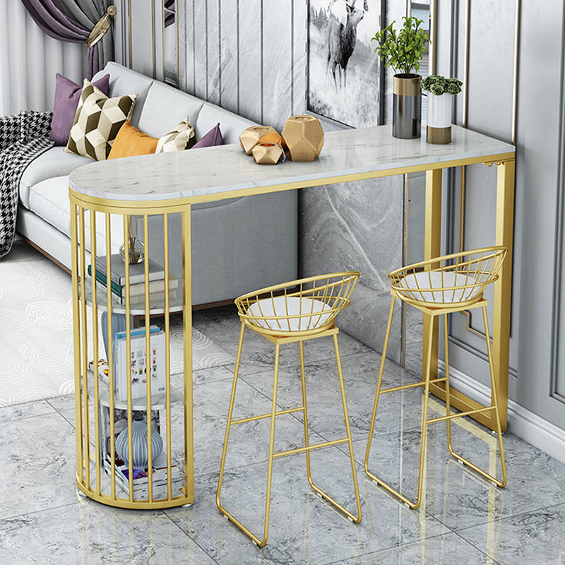 Glam 1/3 Pieces Bar Table Set Stone Counter Table with High Stools for Living Room