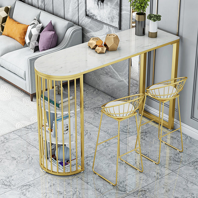 Glam 1/3 Pieces Bar Table Set Stone Counter Table with High Stools for Living Room