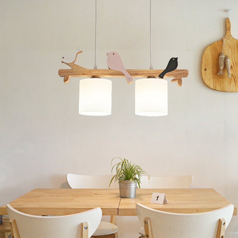Contemporary Pendant Lights Cylinder Hanging Lights White Glass 2 Light for Kitchen Island