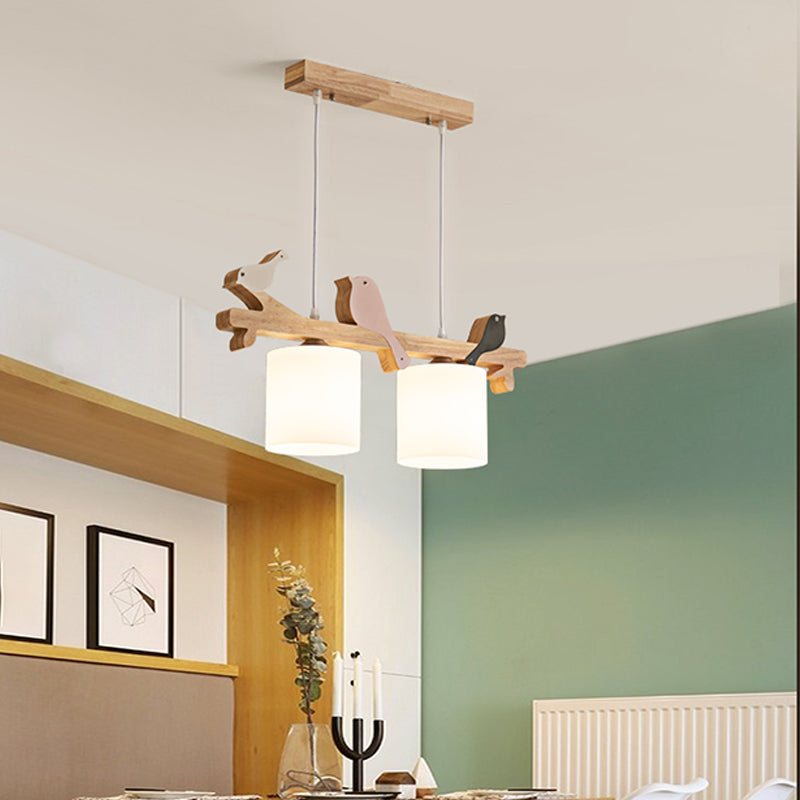 Contemporary Pendant Lights Cylinder Hanging Lights White Glass 2 Light for Kitchen Island