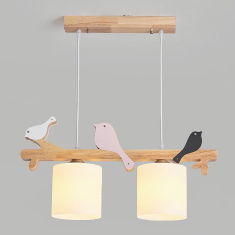 Contemporary Pendant Lights Cylinder Hanging Lights White Glass 2 Light for Kitchen Island
