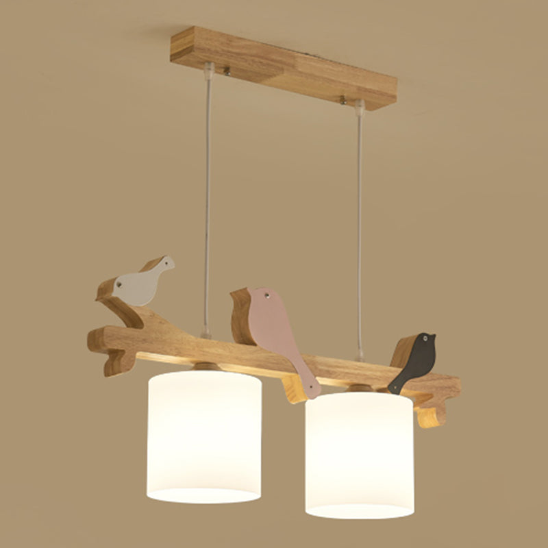 Contemporary Pendant Lights Cylinder Hanging Lights White Glass 2 Light for Kitchen Island