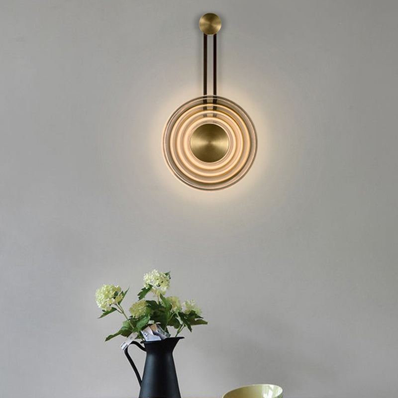 Round Shade Metal Wall Sconce Modern Style Single Light Wall Lighting Fixtures in Amber
