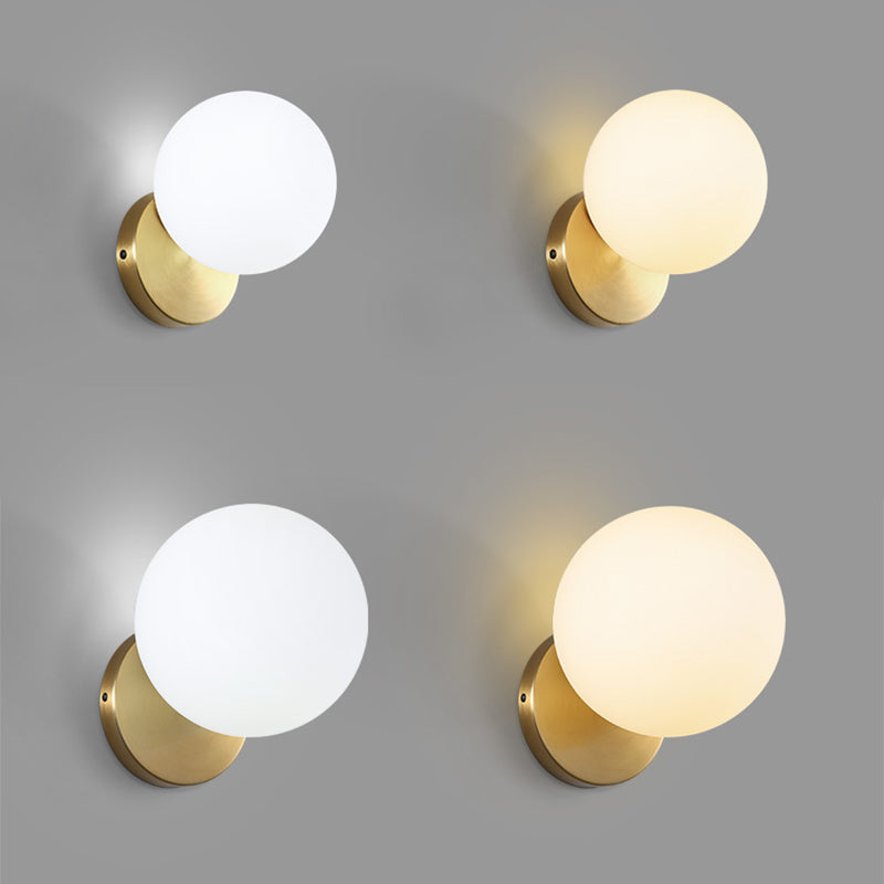 Ball Shade Glass Wall Sconce Modern Style Single Light Wall Mounted Light in Brass