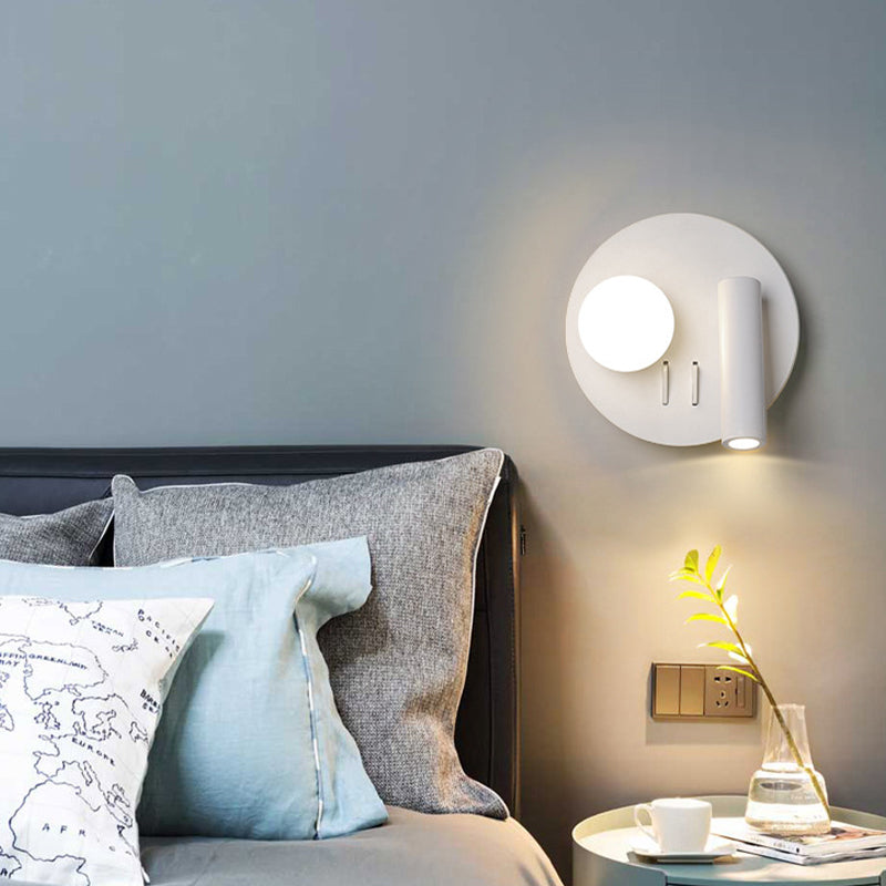 2-Lights Modern Metal Wall Light Round 6" Wide Reading Wall Sconce for Bedroom