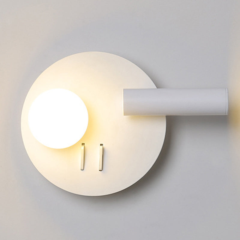 2-Lights Modern Metal Wall Light Round 6" Wide Reading Wall Sconce for Bedroom
