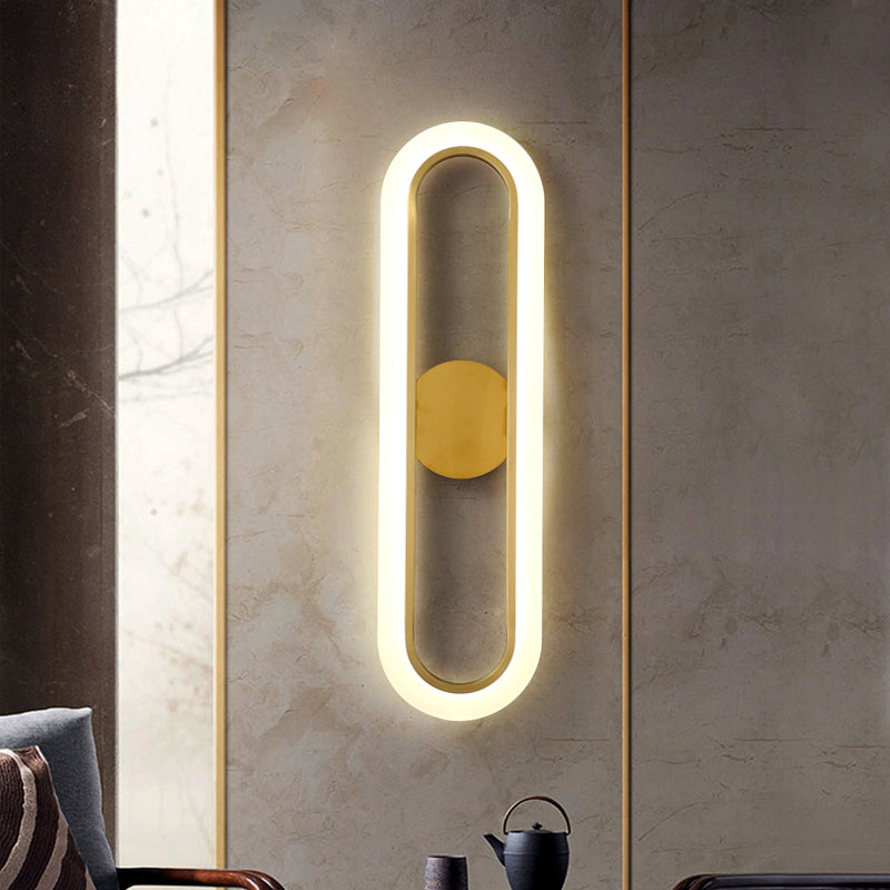 Oval Shade Metal Wall Sconce Modern Style Single Light Wall Mount Lighting in Gold
