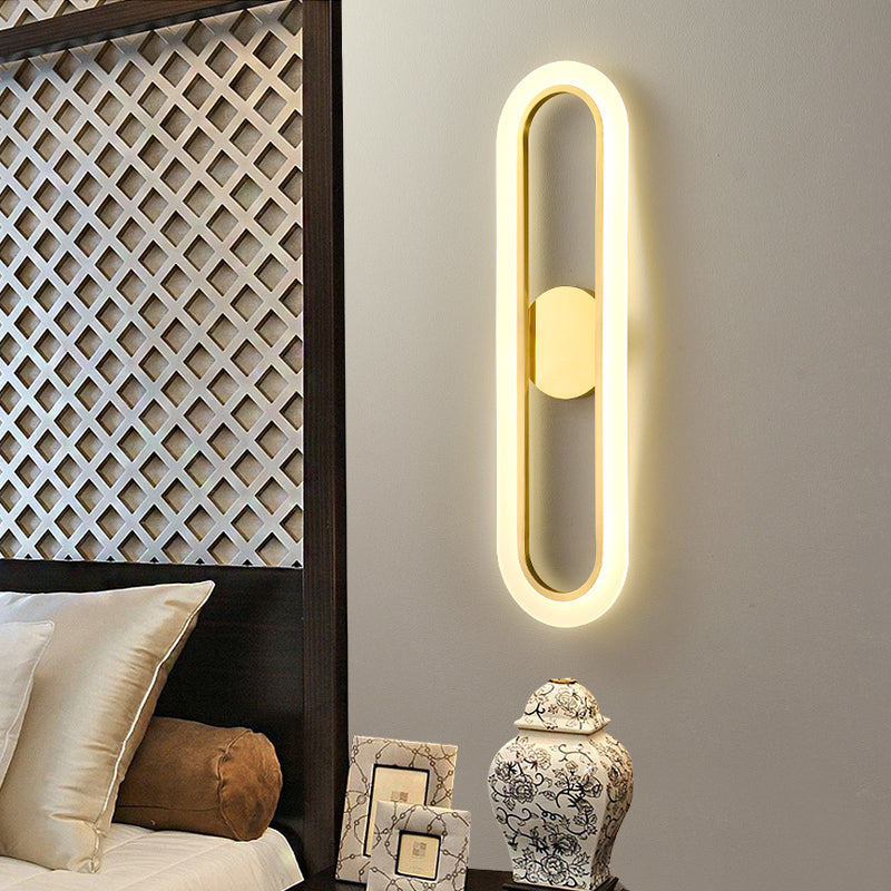 Oval Shade Metal Wall Sconce Modern Style Single Light Wall Mount Lighting in Gold