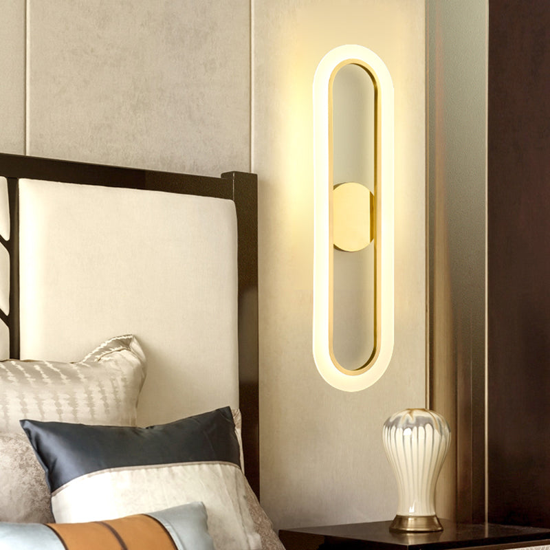 Oval Shade Metal Wall Sconce Modern Style Single Light Wall Mount Lighting in Gold