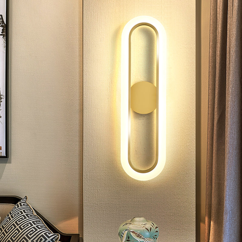 Oval Shade Metal Wall Sconce Modern Style Single Light Wall Mount Lighting in Gold