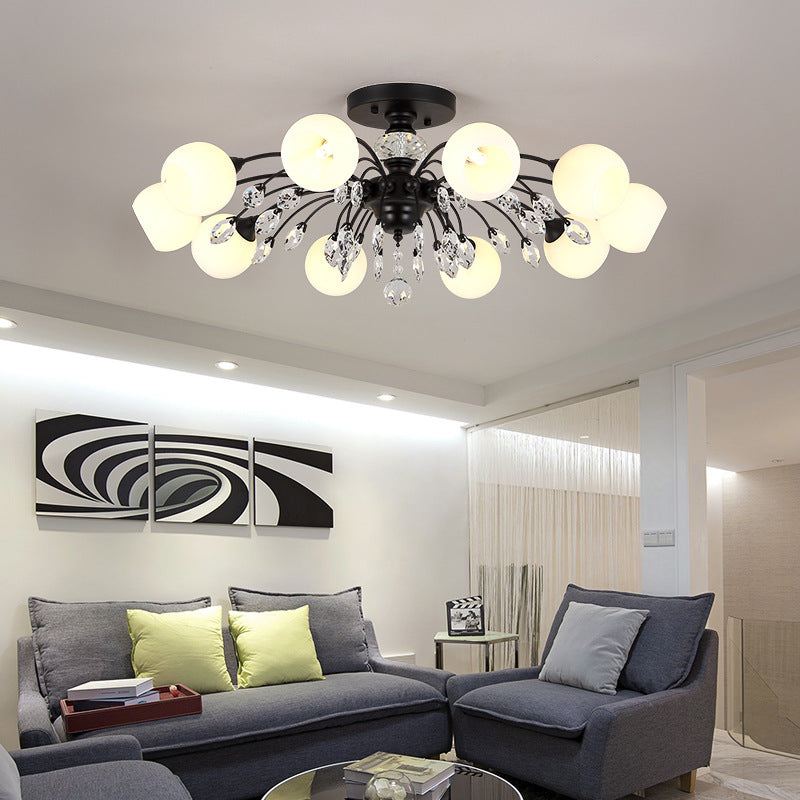 Traditional Round Semi Mount Lighting Glass Ceiling Lighting in Black