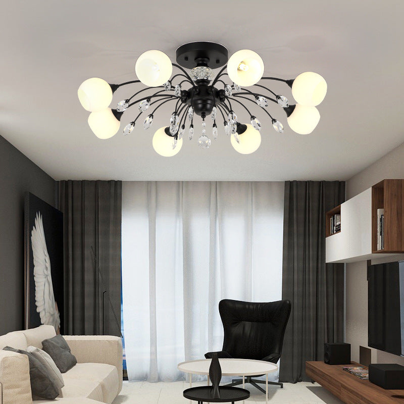 Traditional Round Semi Mount Lighting Glass Ceiling Lighting in Black