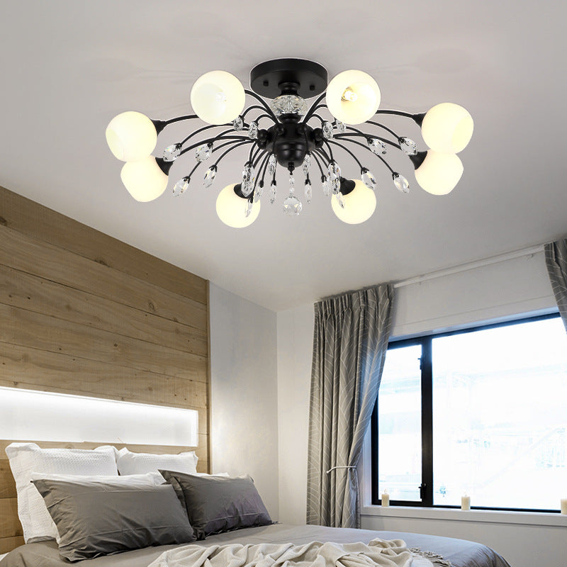 Traditional Round Semi Mount Lighting Glass Ceiling Lighting in Black