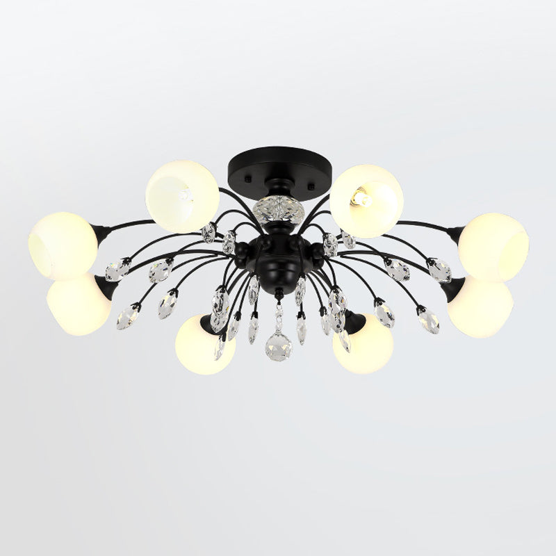 Traditional Round Semi Mount Lighting Glass Ceiling Lighting in Black