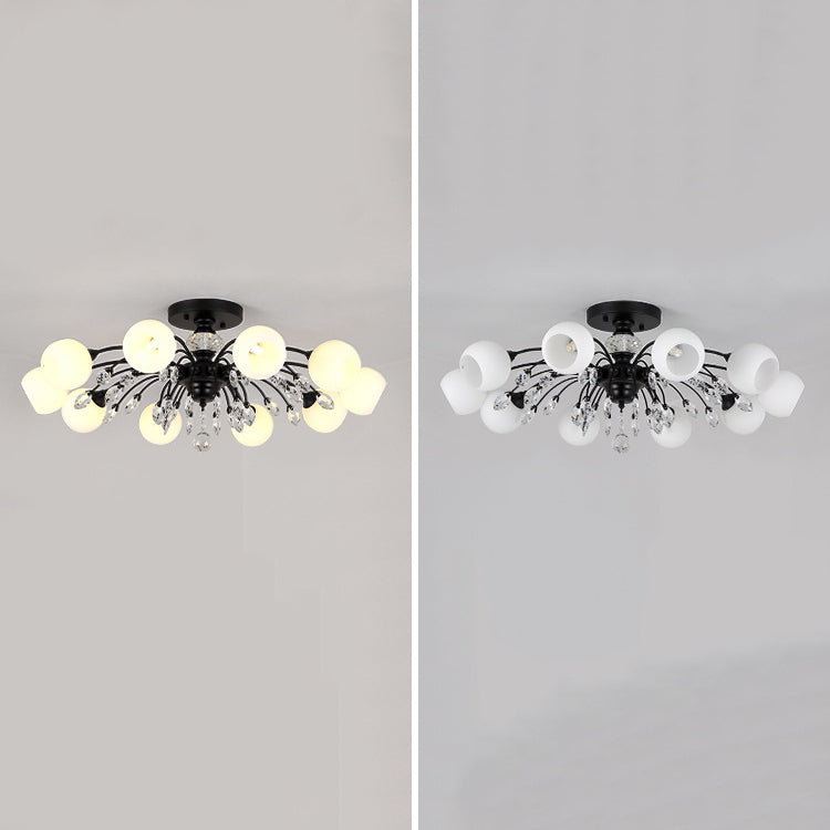 Traditional Round Semi Mount Lighting Glass Ceiling Lighting in Black