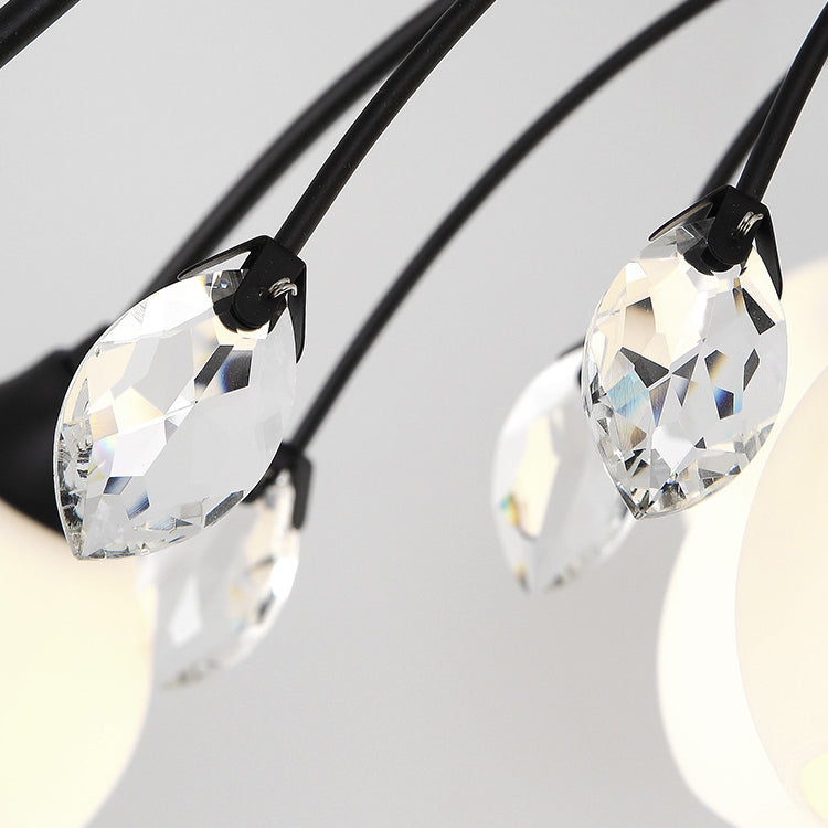 Traditional Round Semi Mount Lighting Glass Ceiling Lighting in Black