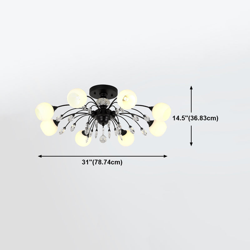 Traditional Round Semi Mount Lighting Glass Ceiling Lighting in Black