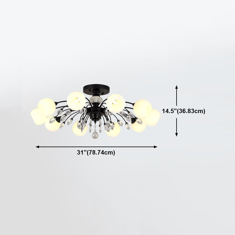 Traditional Round Semi Mount Lighting Glass Ceiling Lighting in Black