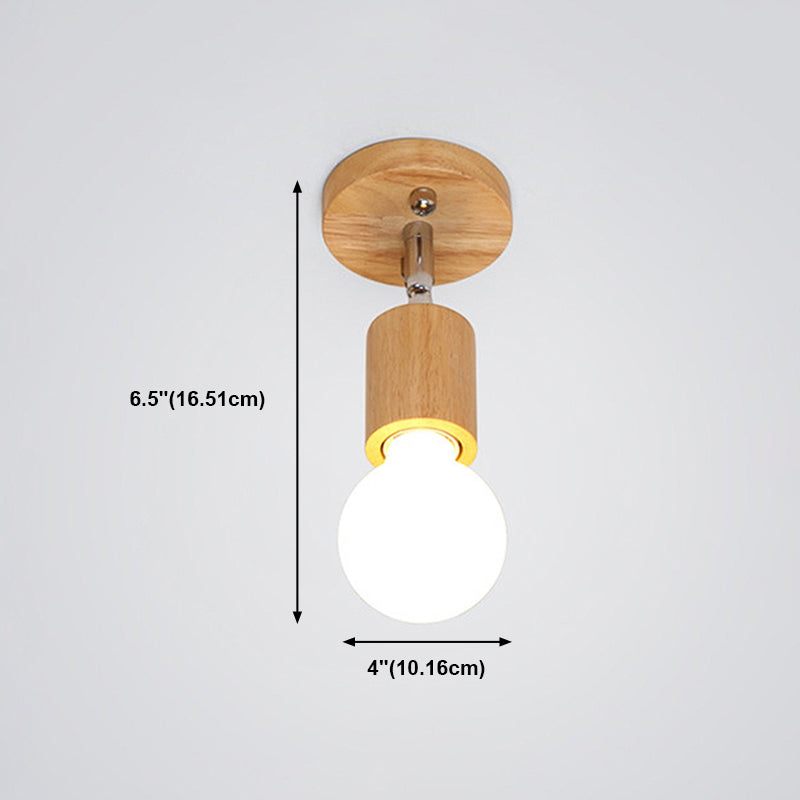 Contemporary Cylinder Flush Light Fixture Wood Flush Mount Lights in Brown