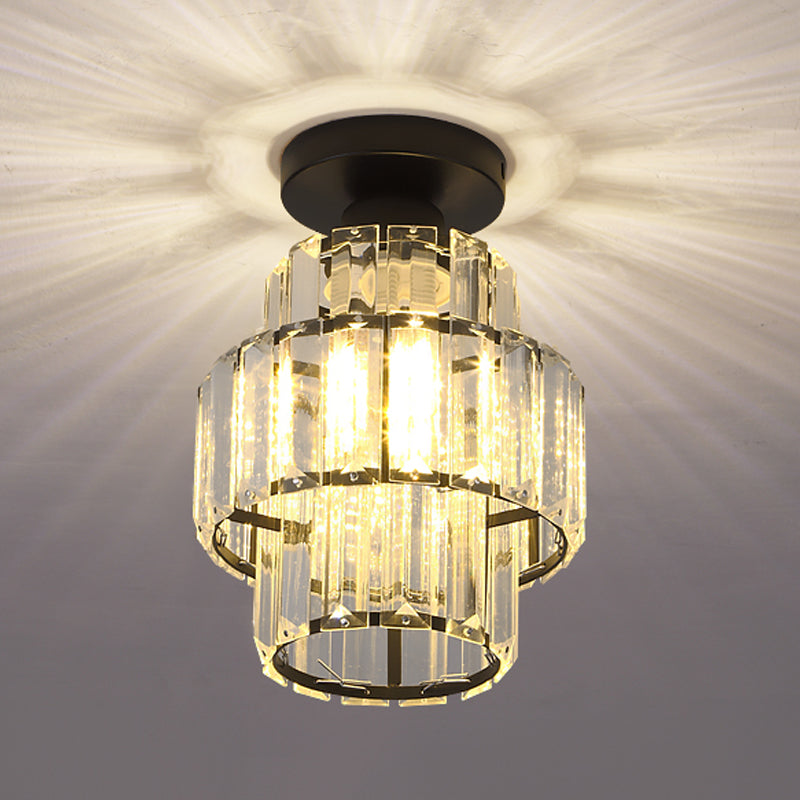 Contemporary Cylinder Flush Light Fixture Crystal 1 Light Flushmount Lighting