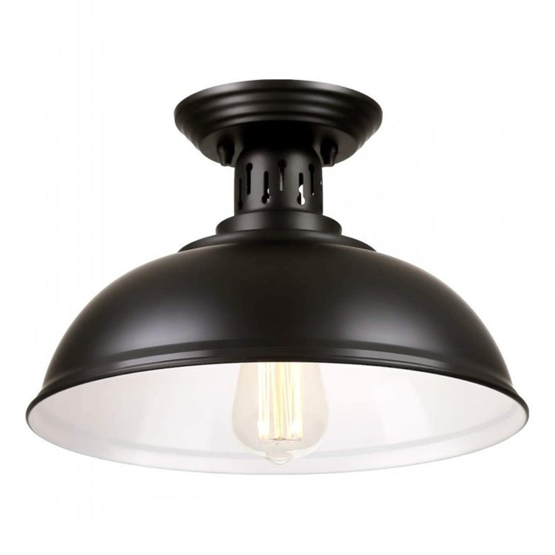 Metal Dome Ceiling Lighting Industrial Bedroom Ceiling Fixture in Black