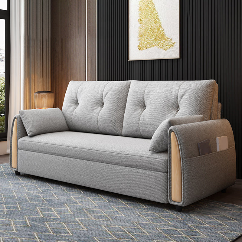 Linen Square Sofa Bed Slipcovered Tufted Back Sofa with Storage in Grey