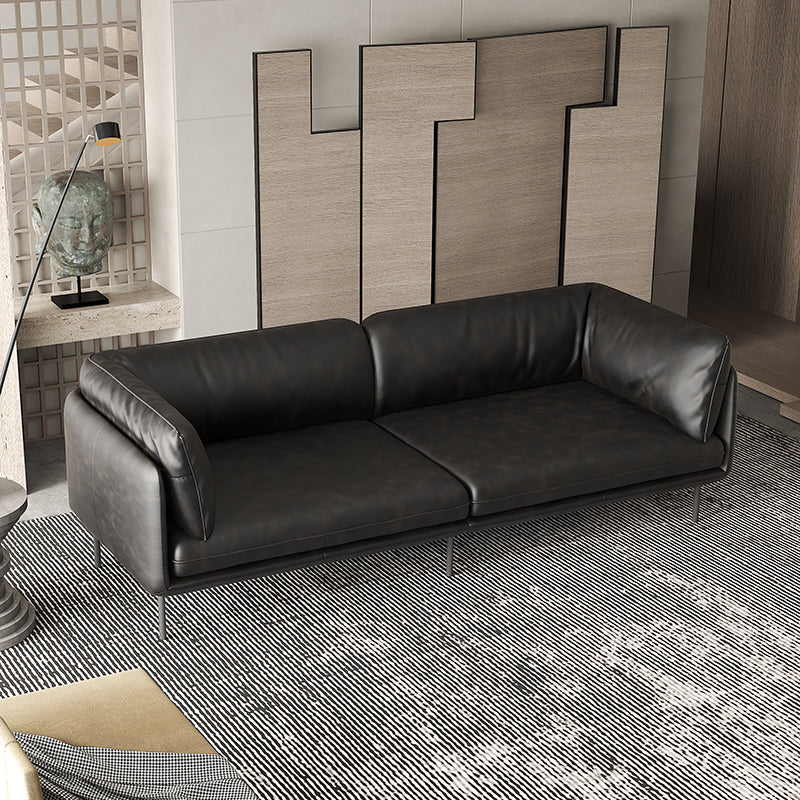 Contemporary Tuxedo Arm Sofa 38.58" Wide Faux Leather Sofa with Loose Back