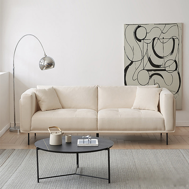 White Tuxedo Arm Sofa Contemporary Sofa with Bolster Pillows for Living Room