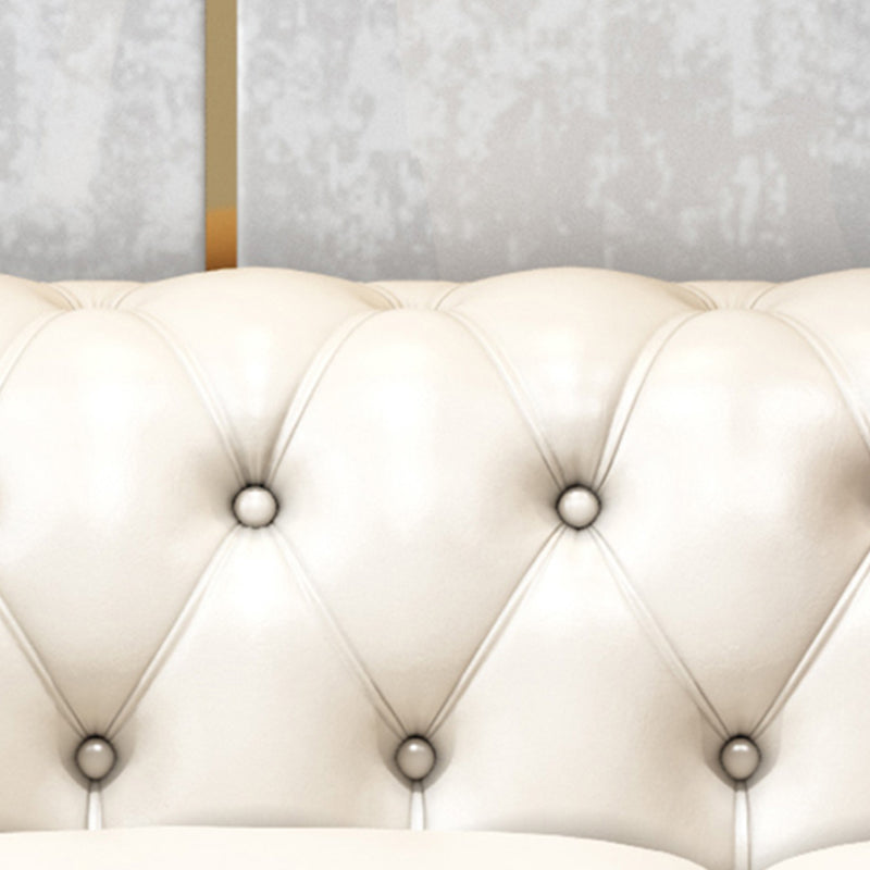 Tufted Rolled Arm Chesterfield Sofa Faux Leather Beige Cushions Sofa