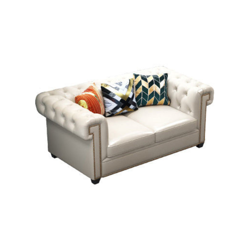 Tufted Rolled Arm Chesterfield Sofa Faux Leather Beige Cushions Sofa