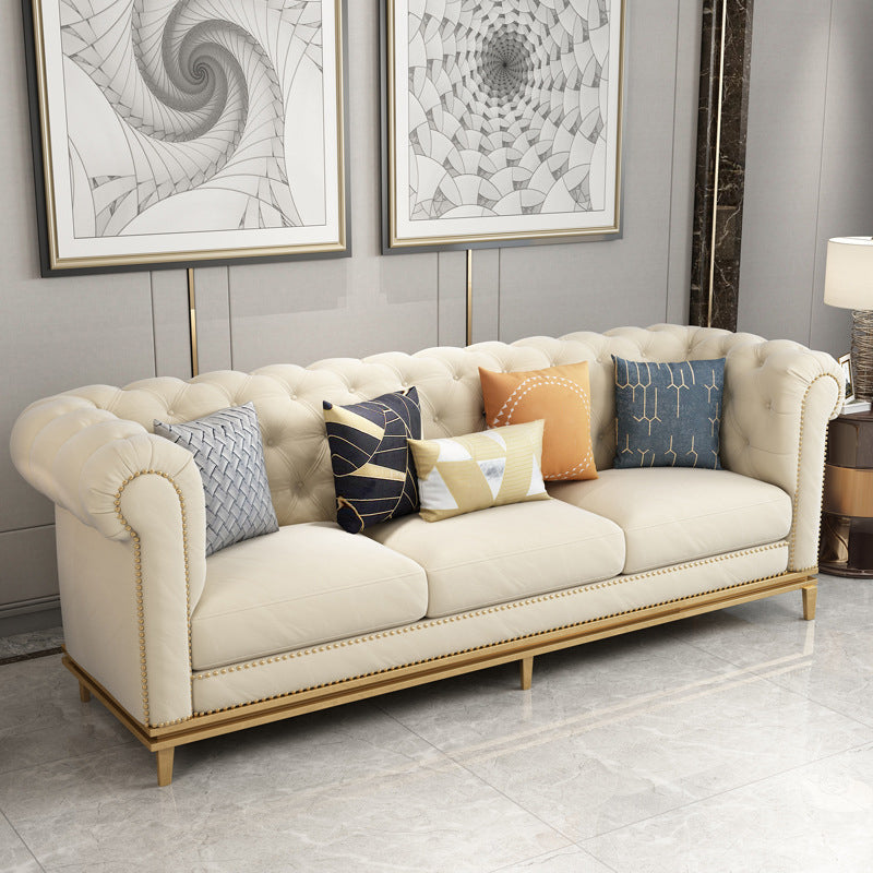 3-Seater Rolled Arm Sofa Chesterfield Tufted 82.68" W Faux Leather Sofa