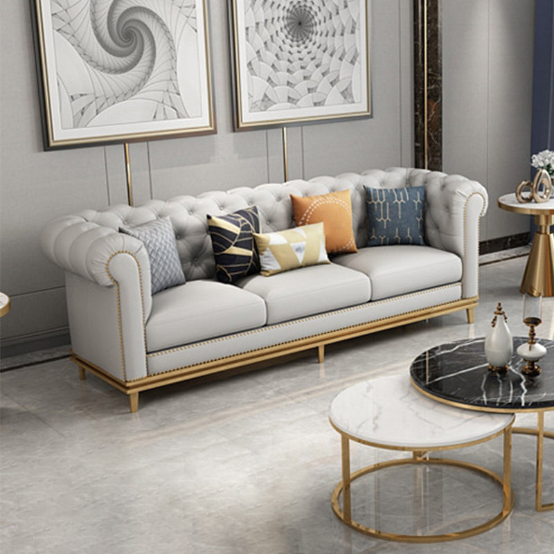 3-Seater Rolled Arm Sofa Chesterfield Tufted 82.68" W Faux Leather Sofa