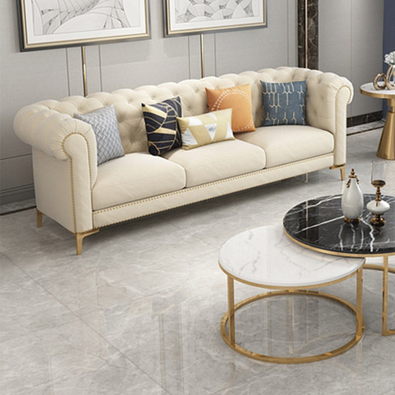 3-Seater Rolled Arm Sofa Chesterfield Tufted 82.68" W Faux Leather Sofa