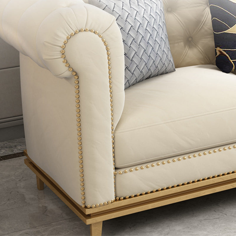 3-Seater Rolled Arm Sofa Chesterfield Tufted 82.68" W Faux Leather Sofa