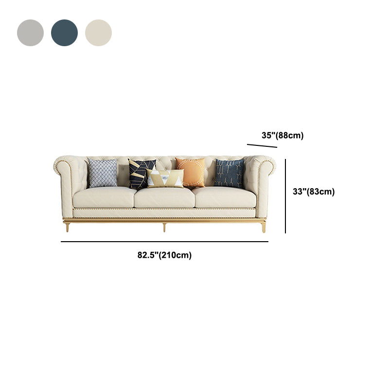3-Seater Rolled Arm Sofa Chesterfield Tufted 82.68" W Faux Leather Sofa