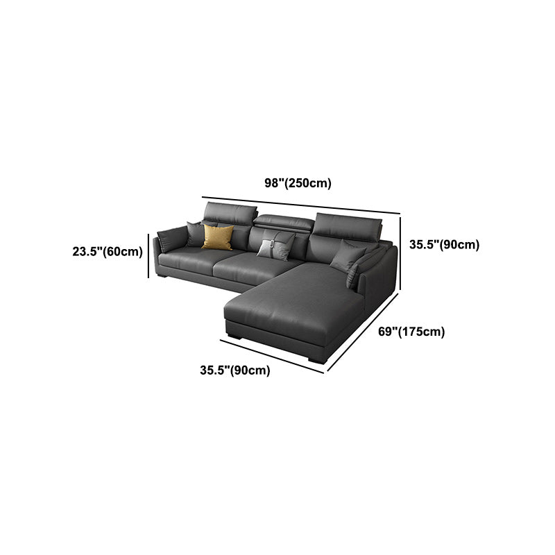 Modern Faux Leather Sofa & Chaise 68.90" D Square Arm Sofa in Dark Grey
