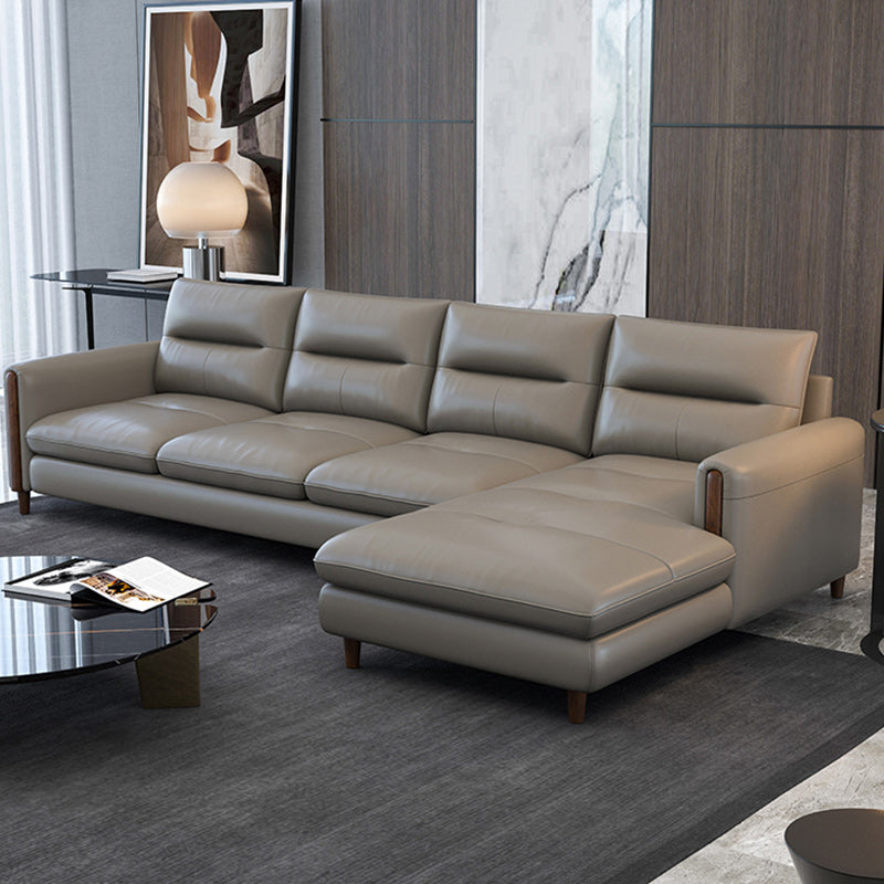 Contemporary Stain-Resistant Genuine Leather Light-grey Sofa & Chaise