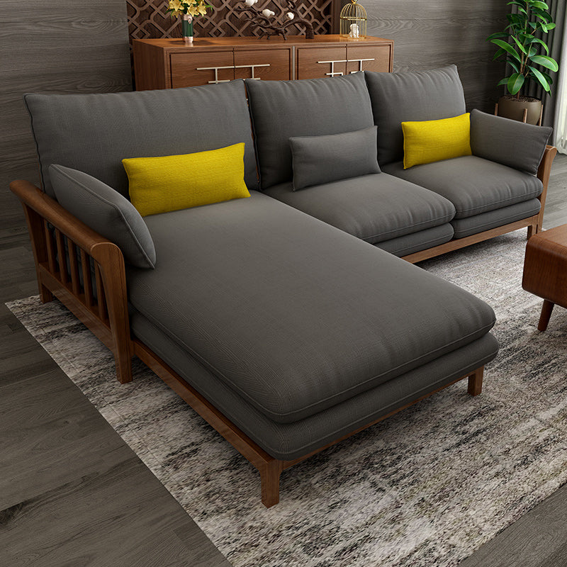 Flared Arm Sectional Sofa, Removable Cushions with Wooden Legs