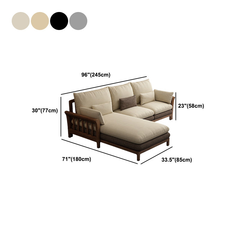 Flared Arm Sectional Sofa, Removable Cushions with Wooden Legs