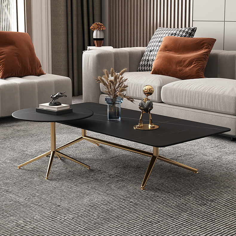 Glam Trestle Coffee Table Slate Rectangular Cocktail Table for Home