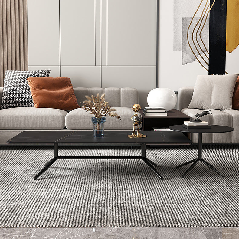 Glam Trestle Coffee Table Slate Rectangular Cocktail Table for Home