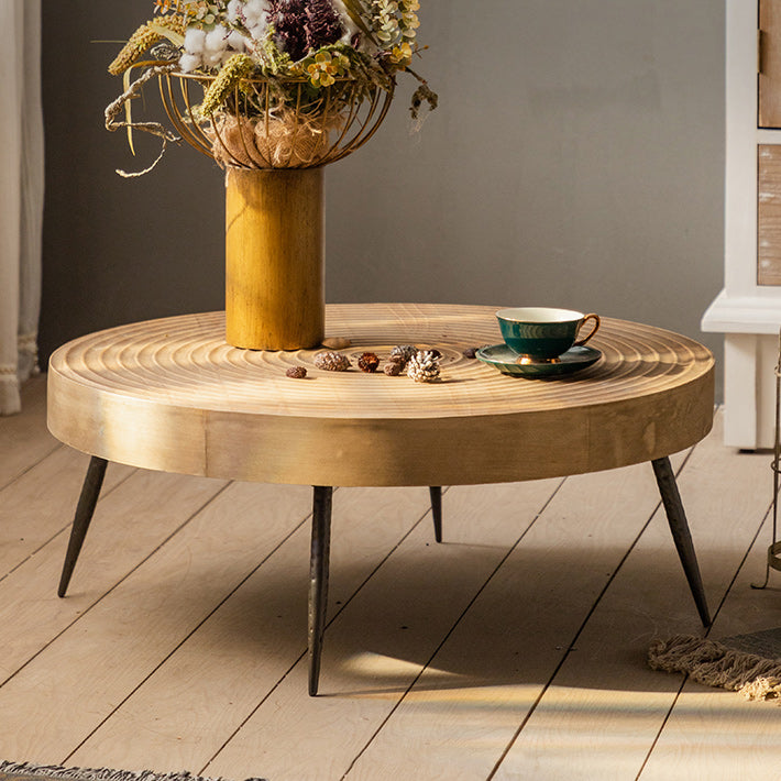 Scandinavian 4 Legs Cocktail Table Round Wooden Coffee Table for Home